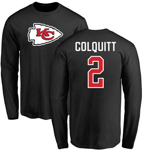 Men Kansas City Chiefs #2 Colquitt Dustin Black Name and Number Logo Long Sleeve TShirt